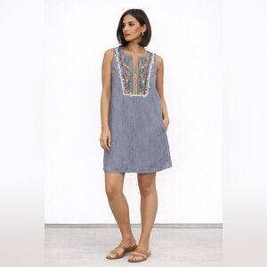 Love Fire Blue White Striped Sleeveless Tunic Dress Large Women's‎ Embroidered